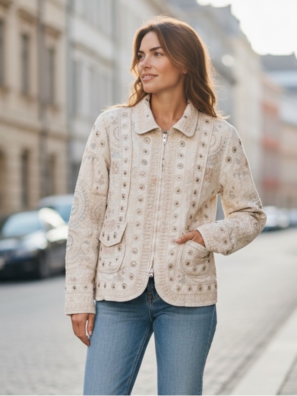 Johnny Was - 2wo Tenten 5ive - Embellished Cream Women's Jacket - size S